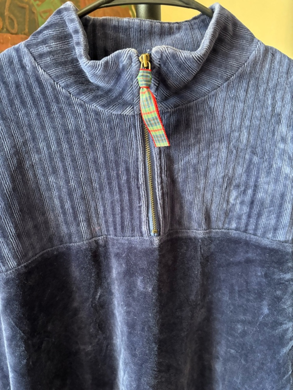 Liz Claiborne Navy Blue Velour Half-Zip Pullover with Tassel - Picture 4 of 5